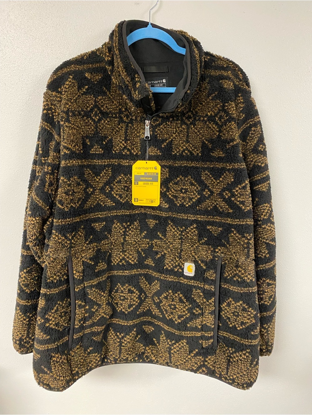Carhartt Women’s Black and Brown Patterned Fleece Quarter-Zip Pullover. Size 2X